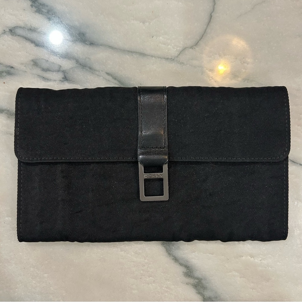DKNY Black Twill & Leather Vintage Wallet Clutch – Y2K Era